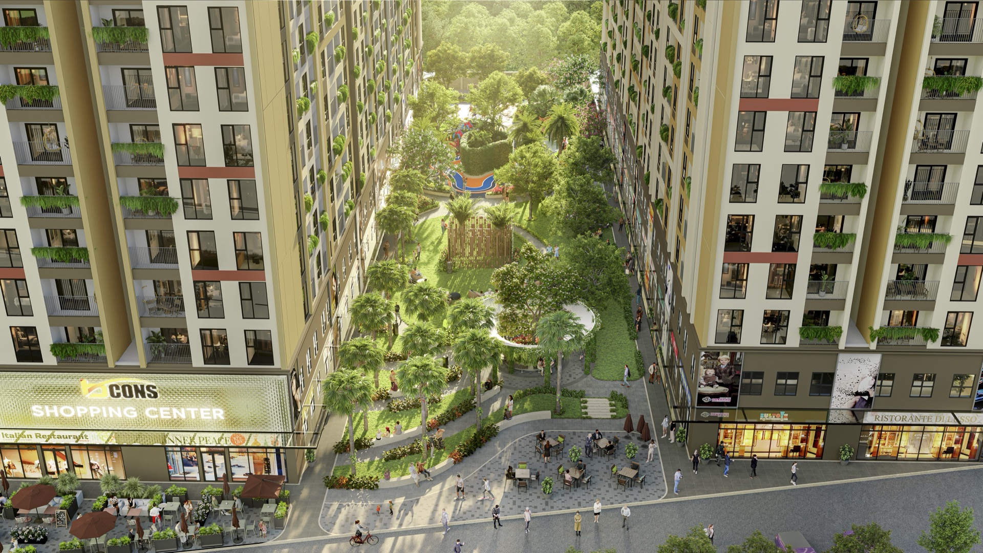 Phối cảnh mảng xanh nội khu Bcons Central Park