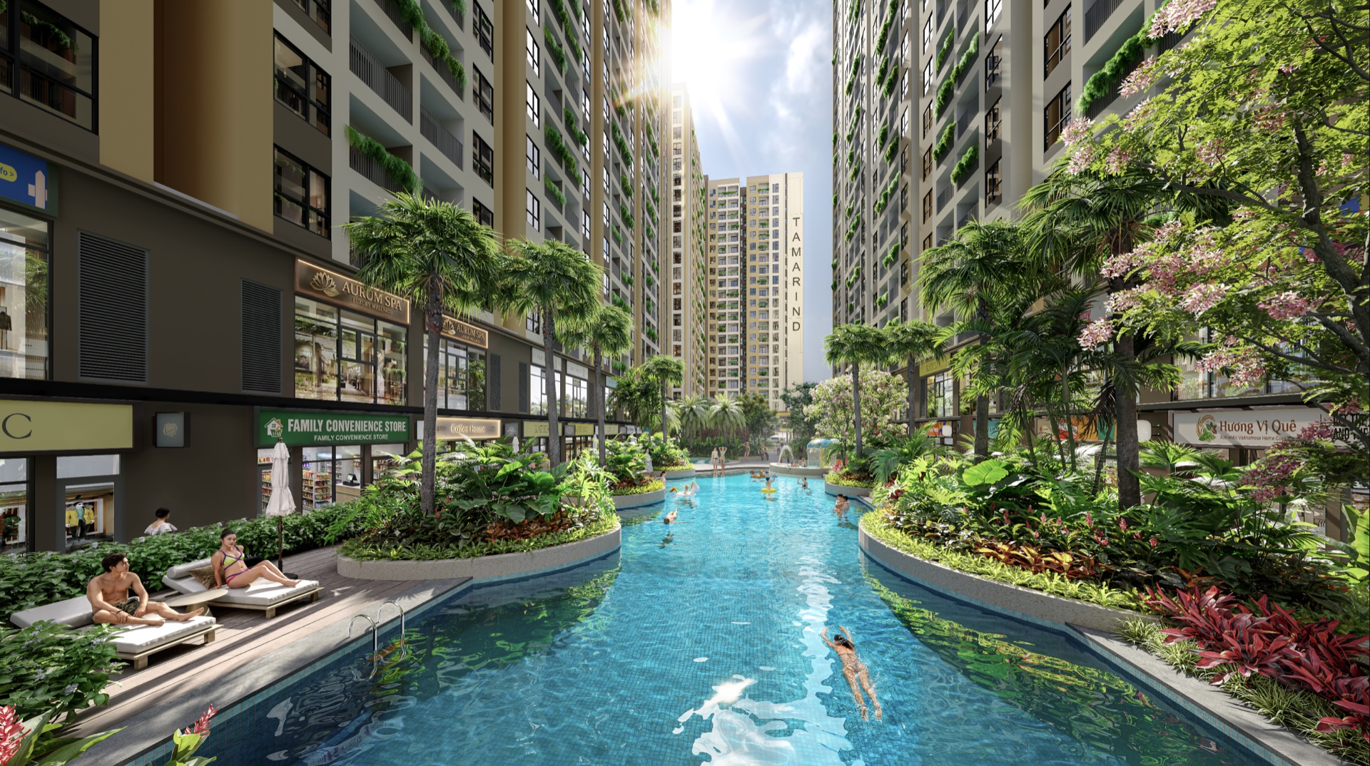 Phối cảnh hồ bơi trong khu căn hộ